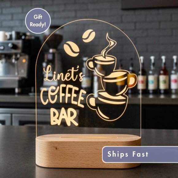 Personalized Coffee Bar Night Light – Custom LED Lamp for Coffee Lovers - Picture 1 of 8